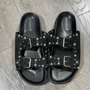 Shoedazzle Black Studded Slide Sandals Size 8